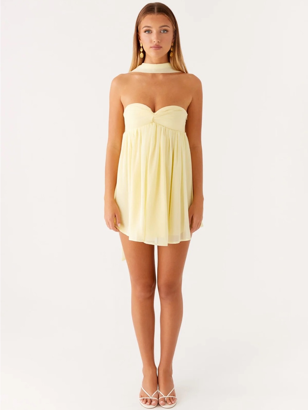 NWT Peppermayo Saturn Mini Dress Strapless Butter Yellow Size US 6 NO NECK SCARF